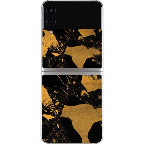 Black and Gold Scattered Marble Galaxy Z Flip3 5G Skin
